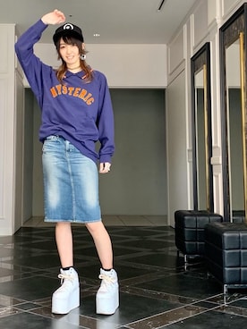 「メッシュキャップ」｜「アイテム（スウェット）」を使った、Nuttyさん（レディース・157cm）の春コーディネート