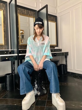 「シースルー」｜「アイテム（ニットキャップ/ビーニー）」を使った、Nuttyさん（レディース・157cm）の春コーディネート