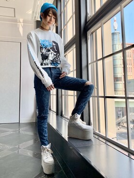 「パンクコーデ」｜「アイテム（帽子）」を使った、Nuttyさん（レディース・157cm）の春コーディネート