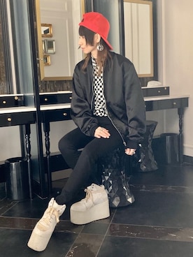 「HYSTERIC GLAMOUR（ヒステリックグラマー）のアイテム（スカジャン）」を使った、Nuttyさん（レディース・157cm）の春コーディネート