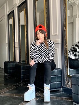 「パンクコーデ」｜「アイテム（帽子）」を使った、Nuttyさん（レディース・157cm）の春コーディネート