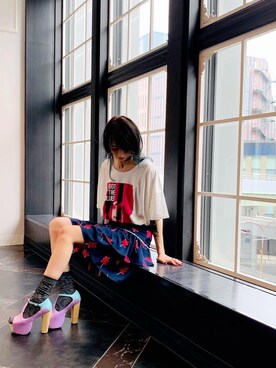 「パンクコーデ」｜「アイテム（スカート）」を使った、Nuttyさん（レディース・157cm）の夏コーディネート