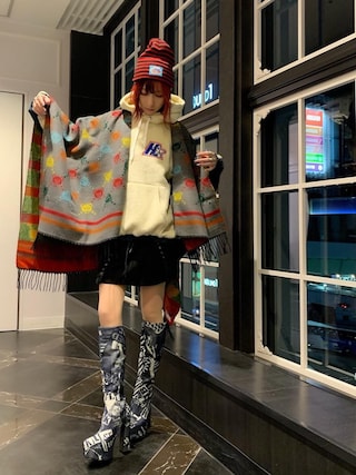 美品 HYSTERIC GLAMOUR BEARモノグラム ポンチョストール HYSTERIC GLAMOUR（ヒステリックグラマー）の「HYSTERIC BEAR