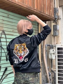 bq28 ヒステリックグラマー  スカジャン レディース カーキ HYSTERIC GLAMOUR（ヒステリックグラマー）の「FUTURE DAYS刺繍