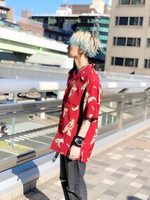 ヒステリックグラマー 22SS 02222AH03 VAMPIRELLA DAYBREAK柄アロハ半袖シャツ メンズ M HYSTERIC GLAMOUR（ヒステリックグラマー）の「VAMPIRELLA/DAYBREAK柄
