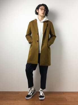 「JOURNAL STANDARD relume（ジャーナルスタンダード　レリューム）のアイテム（チェスターコート）」を使った、Yudai Ishiiさん（メンズ・178cm）の冬コーディネート