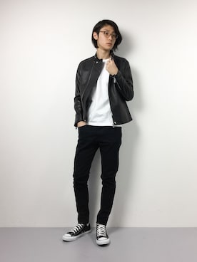 「JOURNAL STANDARD（ジャーナルスタンダード）のアイテム（ライダースジャケット）」を使った、Yudai Ishiiさん（メンズ・178cm）の冬コーディネート