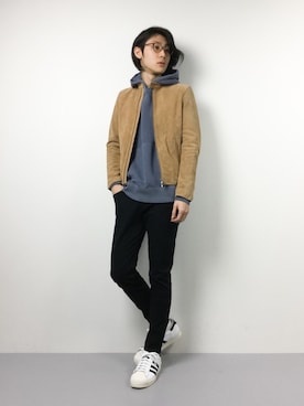 「417 EDIFICE（フォーワンセブンエディフィス）のアイテム（ライダースジャケット）」を使った、Yudai Ishiiさん（メンズ・178cm）の冬コーディネート