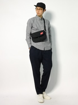 「Manhattan Portage」｜「アイテム（スラックス）」を使った、Yudai Ishiiさん（メンズ・178cm）の秋コーディネート