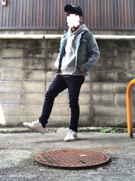 「しまむら（シマムラ）のアイテム（デニムジャケット）」を使った、miniさん（メンズ・158cm）の春コーディネート