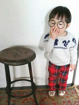 「タータンチェック」｜yu_____peさん（キッズ・80cm）の冬コーディネート