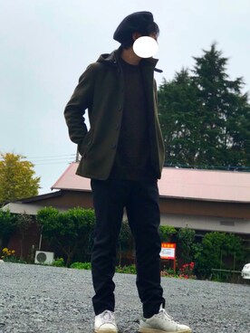 「フードコート」｜「アイテム（ハンチング/ベレー帽）」を使った、鈴吉さん（メンズ・169cm）の秋コーディネート