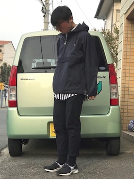 「靴下チラ見せ」｜「アイテム（ブルゾン）」を使った、鈴吉さん（メンズ・169cm）の冬コーディネート