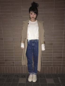 「FOREVER 21」｜「アイテム（トレンチコート）」を使った、三橋栄香さん（レディース・155cm）の冬コーディネート