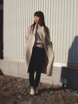 「リバーシブル」｜「アイテム（チェスターコート）」を使った、三橋栄香さん（レディース・155cm）の冬コーディネート