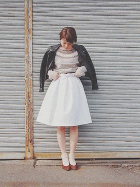 「STUDIOUS（ステュディオス）のアイテム（ライダースジャケット）」を使った、三橋栄香さん（レディース・155cm）の冬コーディネート