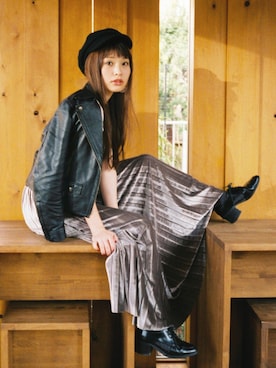 「STUDIOUS（ステュディオス）のアイテム（ライダースジャケット）」を使った、三橋栄香さん（レディース・155cm）の冬コーディネート
