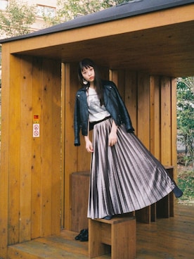「STUDIOUS（ステュディオス）のアイテム（ライダースジャケット）」を使った、三橋栄香さん（レディース・155cm）の冬コーディネート