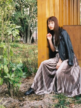 「STUDIOUS（ステュディオス）のアイテム（ライダースジャケット）」を使った、三橋栄香さん（レディース・155cm）の冬コーディネート