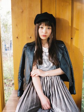 「STUDIOUS（ステュディオス）のアイテム（ライダースジャケット）」を使った、三橋栄香さん（レディース・155cm）の冬コーディネート