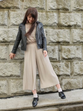「STUDIOUS（ステュディオス）のアイテム（ライダースジャケット）」を使った、三橋栄香さん（レディース・155cm）の冬コーディネート