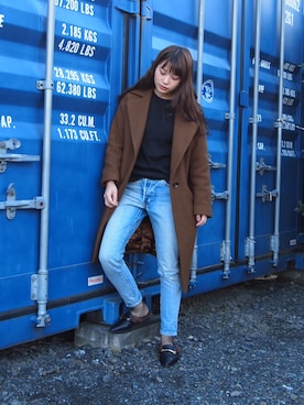 「リブT」｜「アイテム（その他アウター）」を使った、三橋栄香さん（レディース・155cm）の春コーディネート