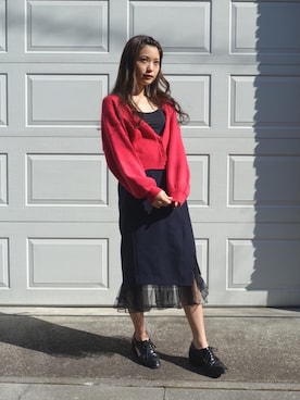 「Jeffrey Campbell（ジェフリーキャンベル）のアイテム（シューズ）」を使った、三橋栄香さん（レディース・155cm）の春コーディネート