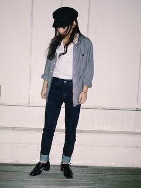 「Jeffrey Campbell（ジェフリーキャンベル）のアイテム（シューズ）」を使った、三橋栄香さん（レディース・155cm）の春コーディネート