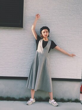 三橋栄香さんの「WOMEN リブクルーネックT（半袖）」を使ったコーディネート