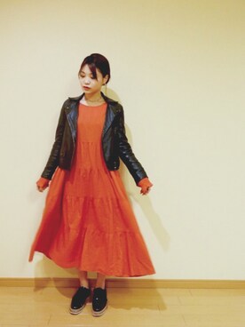 「STUDIOUS（ステュディオス）のアイテム（ライダースジャケット）」を使った、三橋栄香さん（レディース・155cm）の冬コーディネート