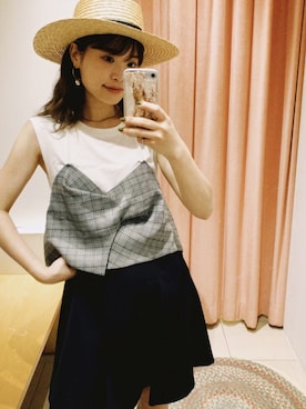 「Handmade（ハンドメイド）のアイテム（財布/小物）」を使った、三橋栄香さん（レディース・155cm）の夏コーディネート