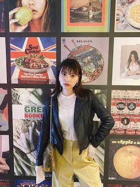 「STUDIOUS（ステュディオス）のアイテム（ライダースジャケット）」を使った、三橋栄香さん（レディース・155cm）の秋コーディネート
