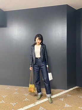 「present（プレゼント）のアイテム（イヤリング）」を使った、三橋栄香さん（レディース・155cm）の秋コーディネート