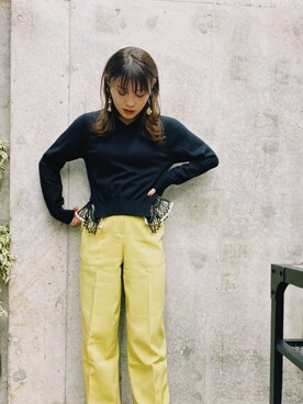 「present（プレゼント）のアイテム（イヤリング）」を使った、三橋栄香さん（レディース・155cm）の秋コーディネート