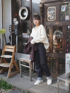 「STUDIOUS（ステュディオス）のアイテム（トップス）」を使った、三橋栄香さん（レディース・155cm）の秋コーディネート