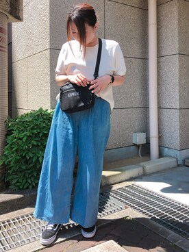 「UNIQLO（ユニクロ）のワッフルクルーネックT（5分袖）（Tシャツ/カットソー）」を使った、みーしゃんさん（レディース・161cm）の春コーディネート