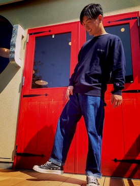 「Dickies（ディッキーズ）の¥500（デニムパンツ、ブルー系）」を使った、ひらこーさん（メンズ・172cm）の春コーディネート