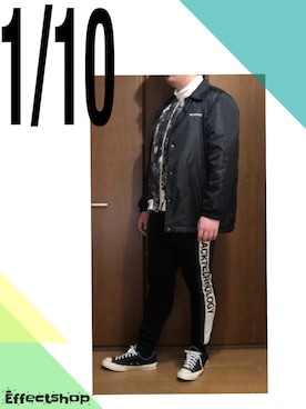 「CONVERSE（コンバース）のアイテム（ナイロンジャケット）」を使った、デブさん（メンズ・183cm）の冬コーディネート
