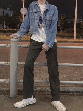 「DHOLIC（ディーホリック）のアイテム（スラックス）」を使った、Layさん（メンズ・173cm）の春コーディネート