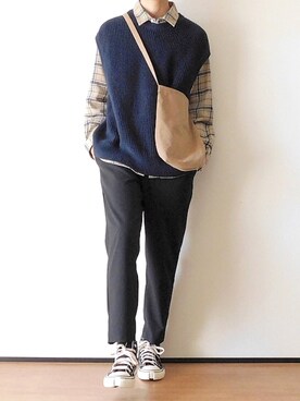「Urcarol（ウルカロール）のUrcarol ハイカットキャンバススニーカー（スニーカー）」を使った、ゆーきさん（メンズ・174cm）の秋コーディネート