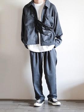 「UNIQLO（ユニクロ）のエアリズムコットンオーバーサイズTシャツ（5分袖）（Tシャツ/カットソー）」を使った、ゆーきさん（メンズ・174cm・20代）の秋コーディネート