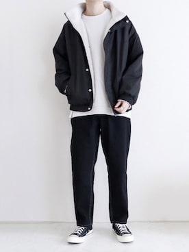 「kutir（クティール）のリバーシブルボアブルゾン（ブルゾン）」を使った、ゆーきさん（メンズ・174cm）の秋コーディネート