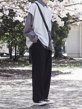 「ZIP FIVE（ジップファイブ）のアイテム（ベスト）」を使った、ゆーきさん（メンズ・174cm）の春コーディネート