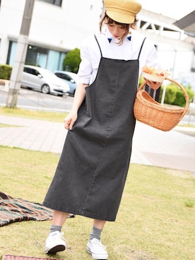 「アイテム（ジャンパースカート、グレー系）」を使った、sawa alamodeさん（レディース・165cm）の春コーディネート