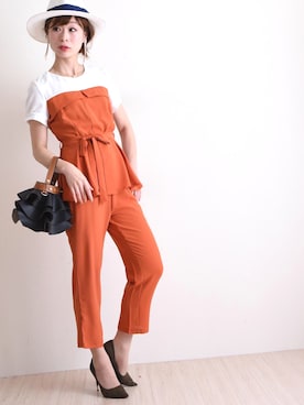 「アイテム（つなぎ/オールインワン、オレンジ系）」を使った、sawa alamodeさん（レディース・165cm）の春コーディネート