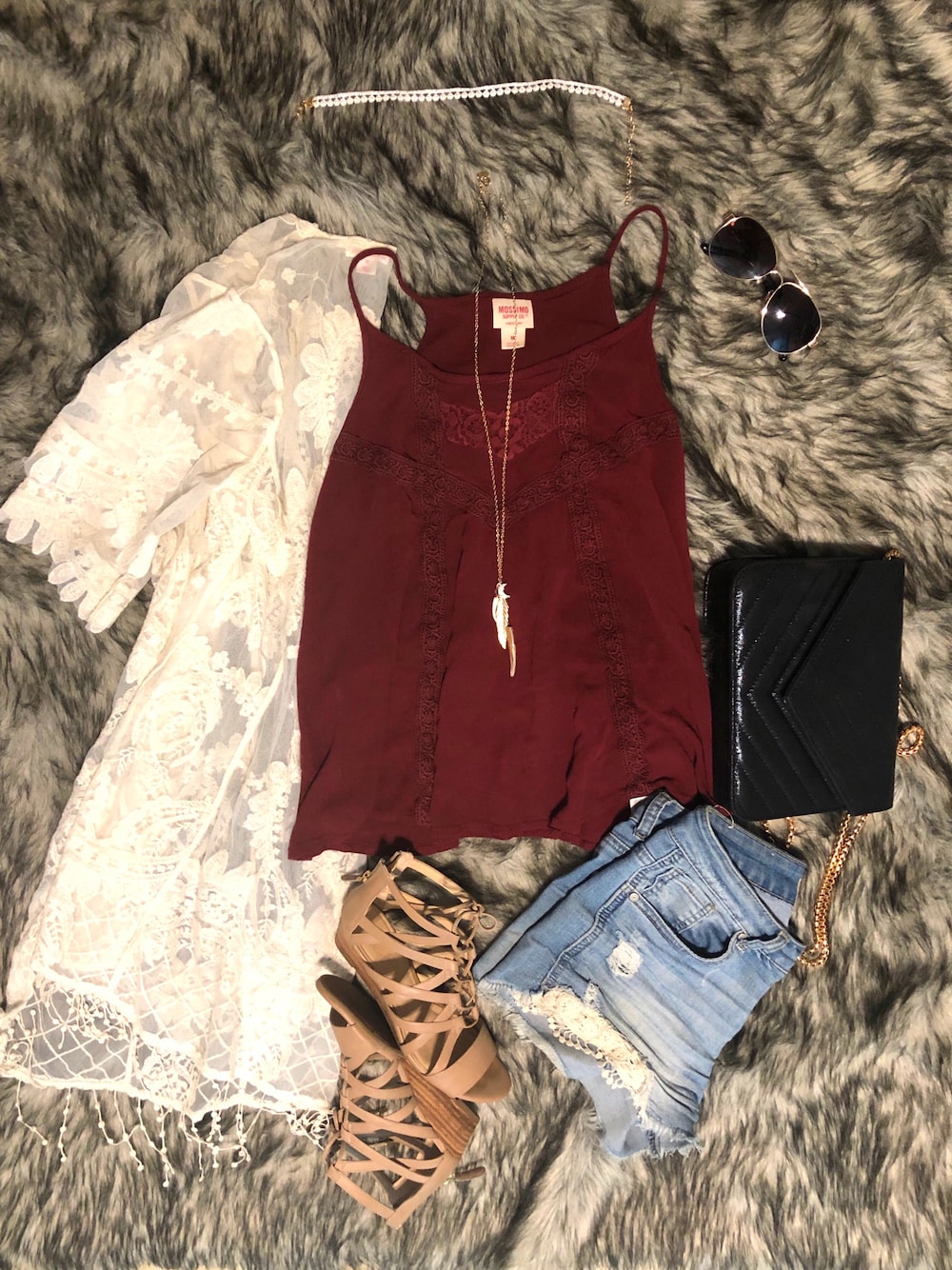 「summer、denimshorts、lace、kimono」｜「American Eagleのアイテム（ネックレス、ゴールド系）」を使った、Kellyさん（レディース・160cm）の夏コーディネートの1枚目の写真