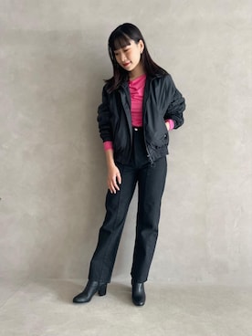 「Tシャツ/カットソー」｜「アイテム（ブルゾン）」を使った、近藤 舞弥さん（レディース・164cm）の秋コーディネート