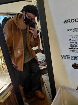 「carhartt」｜「アイテム（ハンチング/ベレー帽）」を使った、acemuさん（メンズ・169cm）の秋コーディネート