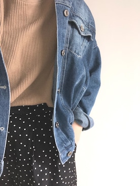 「ドットパンツ」｜「アイテム（デニムジャケット）」を使った、Jinさん（レディース・160cm）の春コーディネート