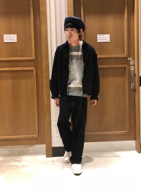 「RAGEBLUE（レイジブルー）のアイテム（ハンチング/ベレー帽）」を使った、矢部さん（メンズ・170cm）の秋コーディネート